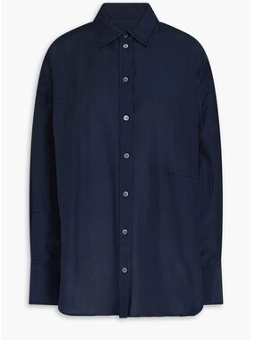 FRAME Cotton And Silk-blend Poplin Shirt sz medium navy blue patchwork